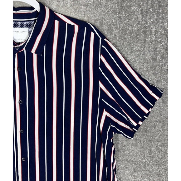 Denim & Flower Ricky Singh Blue Striped Short Sleeve Button Up Shirt Men Size XL - Picture 4 of 13